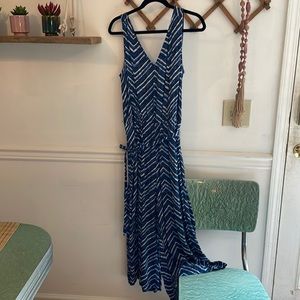 Gap Wide leg blue chevron belted sleeveless jumpsuit L